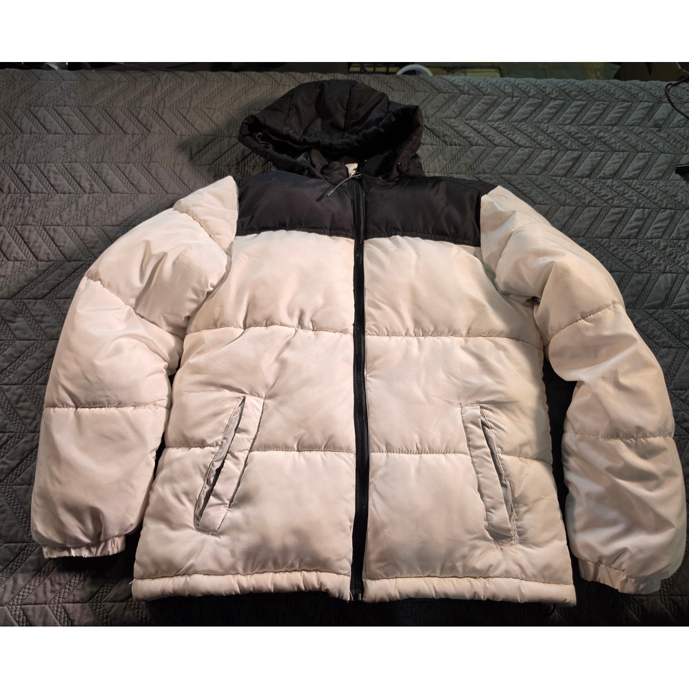 Aeropostale Remixed Down Puffer Jacket White Black Hooded Mens Medium